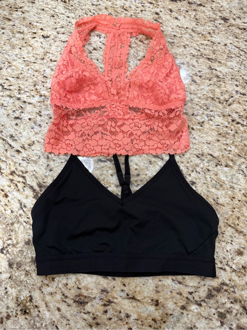 2 Pc Bundle Coral Floral Lace Halter Bralette & Black Sports Bra M